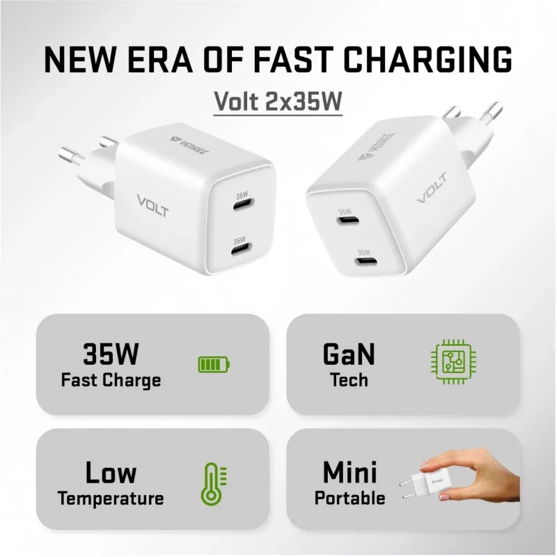 Nástenná USB-C nabíjačka YENKEE G35D 2x18W Power Delivery 3.0 3A