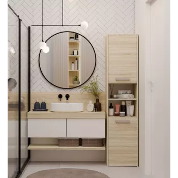 Kúpeľňová stojaca skrinka Top e shop S40 SONOMA – dubový rám, voľne stojaca, 6 políc, 400×300×1700 mm