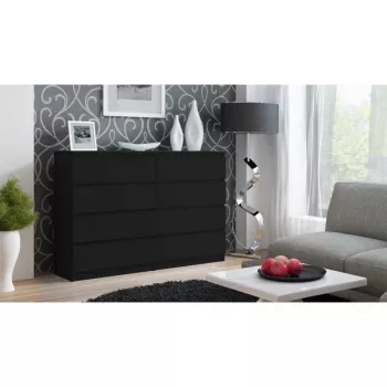 Komoda top e shop M8 140 CZERŃ — 8 zásuviek, drevotrieska, 1380×400×970 mm, čierna