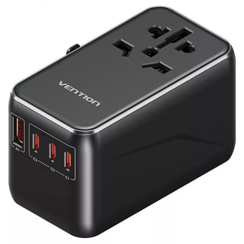 Nabíjačka Vention FJGB0 100W GaN s 3× USB-C a 1× USB-A, čierna