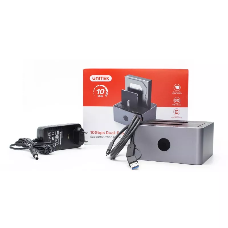 Dokovacia stanica Unitek 51642 pre 2,5 inch/3,5 inch SATA disky, USB-C 10 Gbit/s, 2 pozície, hliník