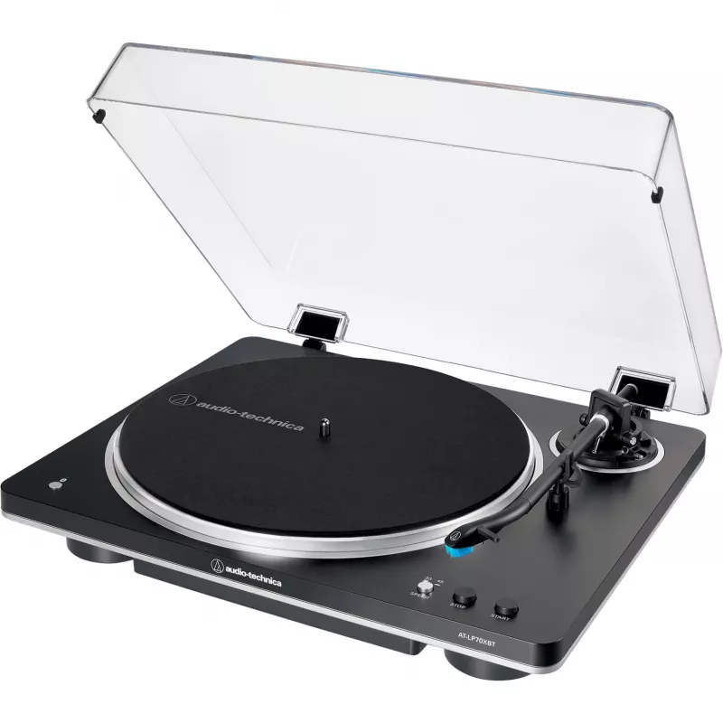AT-LP70XBTBS, gramofón čierny/strieborný, integrovaný fono predzosilňovač, Bluetooth, plne automatický, remeňový pohon
