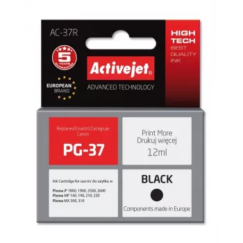 Atramentová kazeta ActiveJet AC-37R kompatibilná náhrada za Canon PG-37, čierna, 12 ml, vysoká výťažnosť, pigmentová