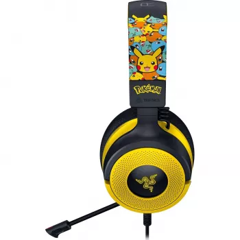 Headset Razer Kraken V4 X Pokemon — káblový USB-C/USB-A, supraaurálny, 20–20000 Hz, 1,8 m kábel, 310 g, čierna/žltá