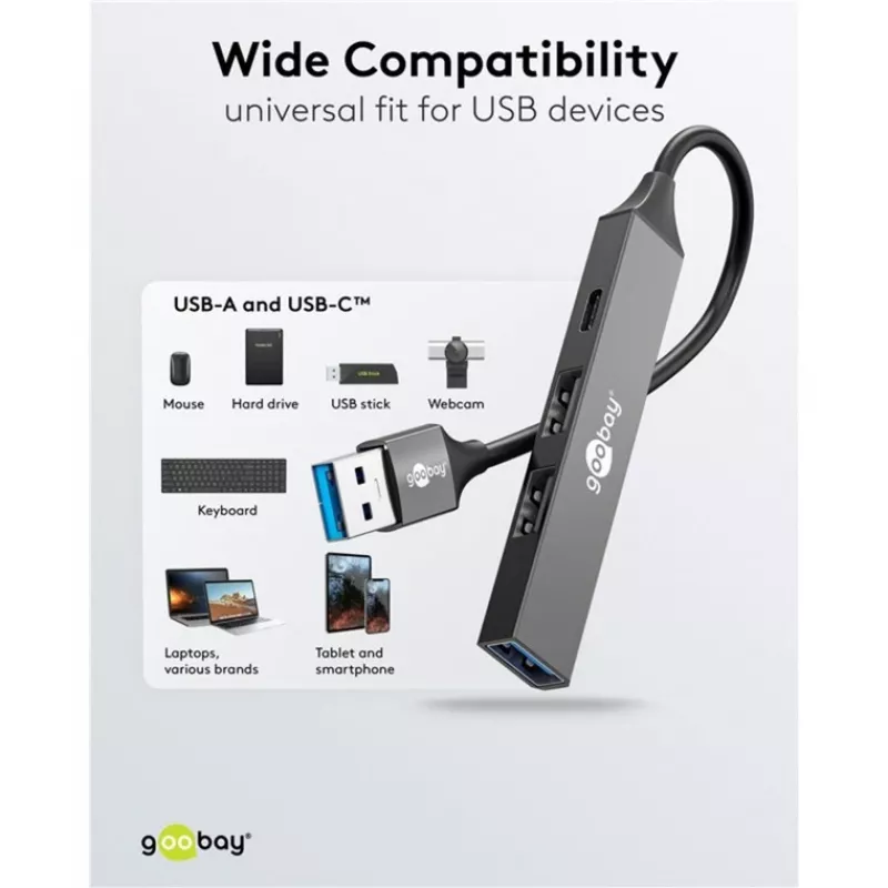 Goobay Slim 4-portový USB hub, USB-A na USB-C™/USB-A, USB 3.2 (74458)