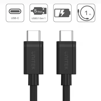 USB kábel UNITEK Y-C477BK USB 3.2 Gen 1 1m USB C čierny