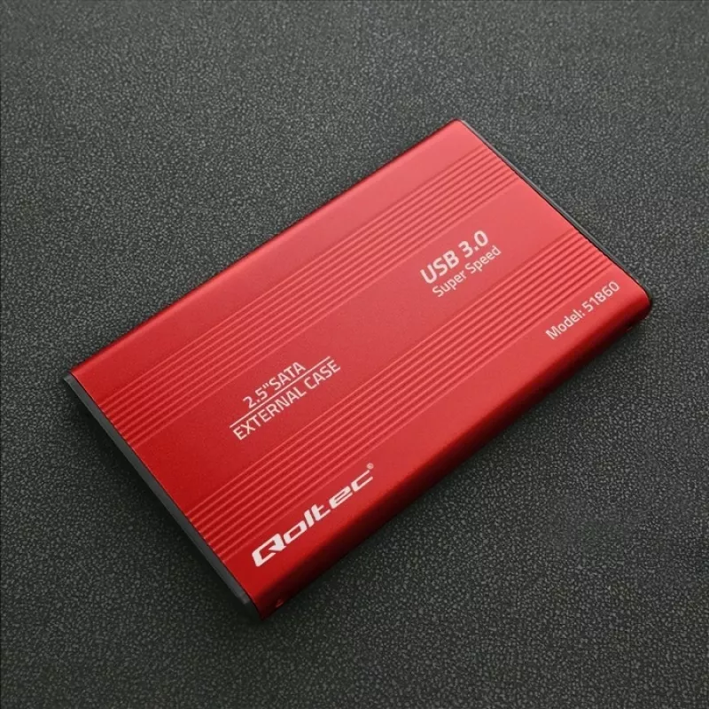 Puzdro na HDD/SSD QOLTEC 51860 pre 2,5-palcové SATA-III disky, USB Type-A, 5 Gbit/s, hliník, červená