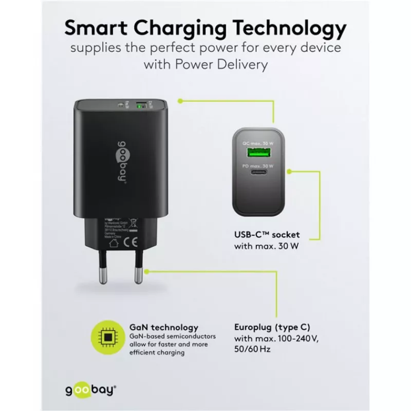 Goobay USB-C PD GaN Dual-Schnell nabíjačka 30 W čierna (75335)