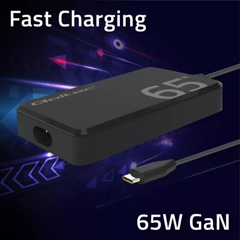 QOLTEC nabíjačka 65W GaN Super Fast štíhla PD 5-20V 3,25A USB-C