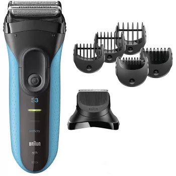 Elektrický holiaci strojček BRAUN Series 3 3010 BT — bezdrôtový fóliový holiaci strojček, čierna/modrá