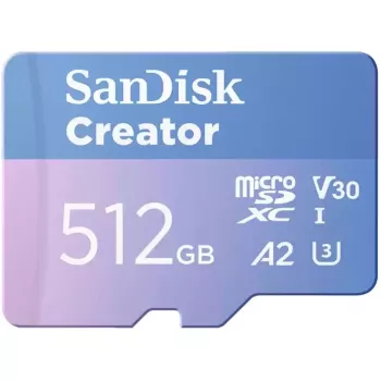 SanDisk Creator MicroSD pamäťová karta 512 GB, vysoké prenosové rýchlosti až do 190 MB/s