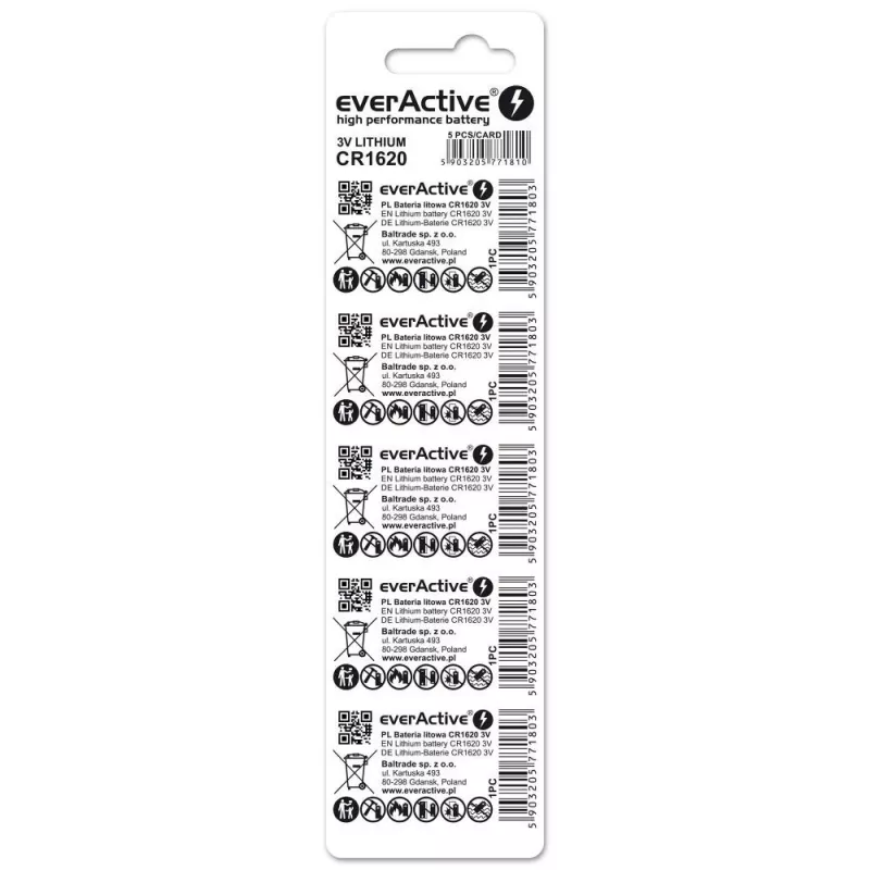 Lítiová batéria mini everActive CR1620 5 ks