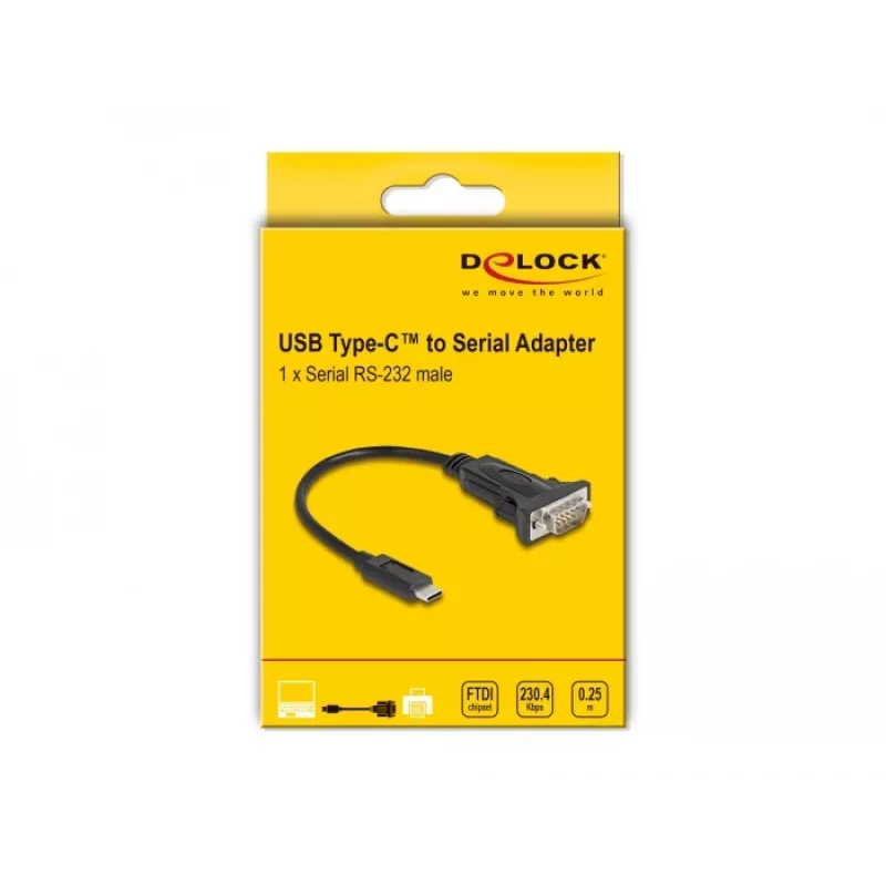 DeLOCK adaptér USB Type-C na RS-232 D-Sub 9-pin konektor samec 0,25 m