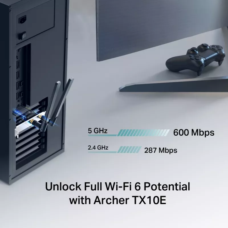 Wi‑Fi 6 Bluetooth PCIe adaptér TP‑LINK Archer TX10E AX900 — PCIe‑karta, AX900 Wi‑Fi 6, Bluetooth