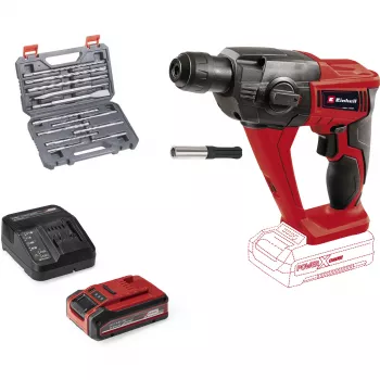 Akumulátorové vŕtacie kladivo EINHELL Power X-Change TE‑HD 18 Li, 18V, Li‑Ion 4,0 Ah Plus, so sadou vrtákov a dlát