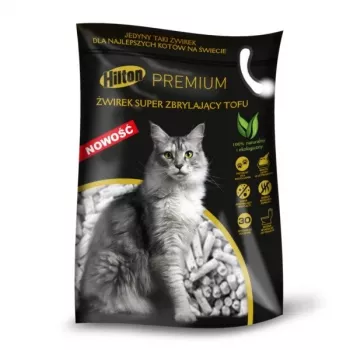 Hrnčeková podstielka Hilton Tofu Super 2,5 kg – biologicky odbúrateľné granule na báze tofu, bez parfumácie, rýchlo absorbujúca