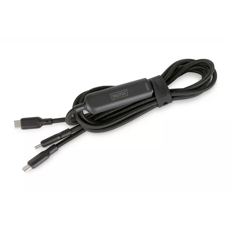 DIGITUS USB-C 2in1 nabíjací kábel 140W, USB-C na 2×USB-C, 1,8 m, USB 2.0, čierny