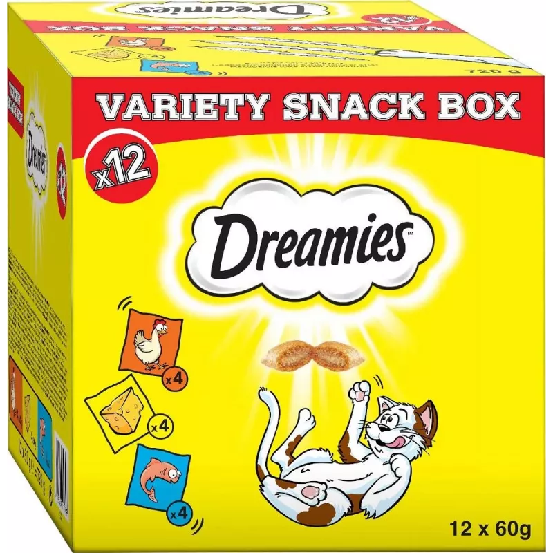 Dreamies Variety Snack Box maškrty pre mačky, mix, 12 x 60 g