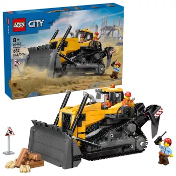 Hračkársky stavebný buldozér LEGO 60466, City séria, 682 dielov, 3 minifigúrky, odporúčaný vek 8+, veľkosť 120×240×130 mm