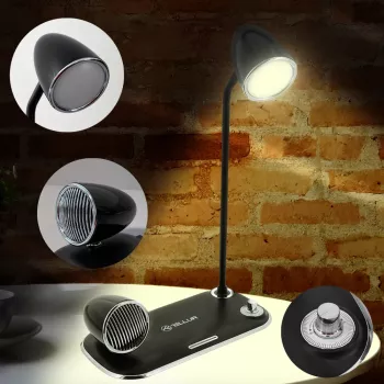 Stolná lampa Tellur TLL151361 s bezdrôtovou Qi nabíjačkou a Bluetooth reproduktorom, nastaviteľné osvetlenie