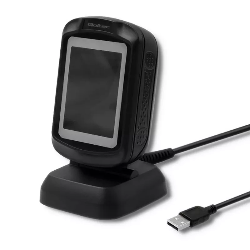 Pevný 1D/2D čítač čiarových kódov QOLTEC 50864, LED senzor, USB (káblový), čierny, 145×85×80 mm