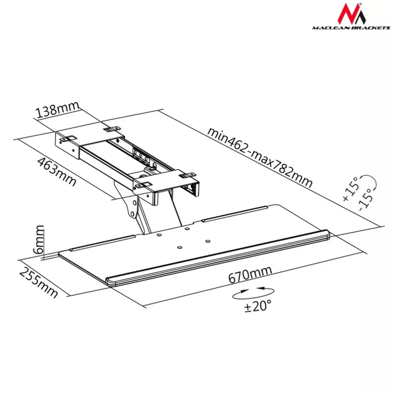 Maclean MC-757 podstavec na klávesnicu pod stôl, oceľ, max. 2 kg, čierny