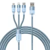 3in1 USB kábel Baseus StarSpeed Series, USB-C + Micro + Lightning 3,5A, 1,2m (modrý)