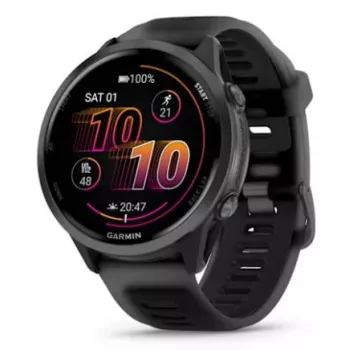 Smart hodinky GARMIN Forerunner 570 — 47 mm puzdro z bridlicovo sivého hliníka, priesvitný čierny silikónový remienok