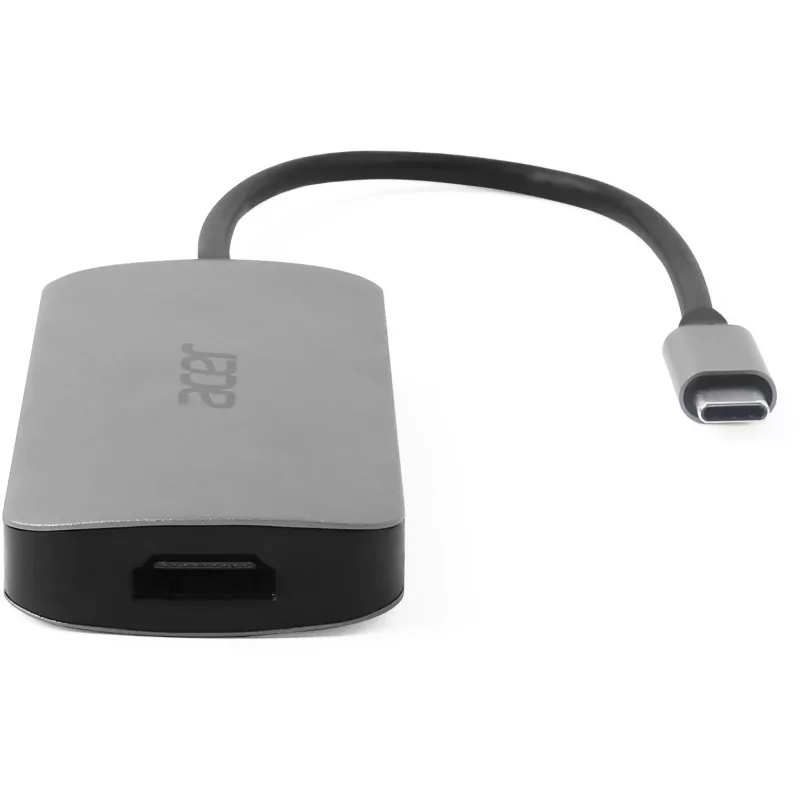 7-in-1 USB-C dongle Acer — USB 3.2 Gen 1 Type-C, 3x USB-A, HDMI, SD/MicroSD, 100W PD, strieborná