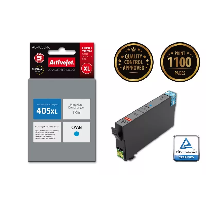 Activejet AE-405CNX atrament (náhrada za Epson 405XL C13T05H24010; Supreme; 18 ml; azúrová)