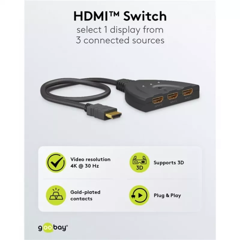 Goobay 58487 HDMI prepínač 3 na 1 (4K @ 30 Hz)