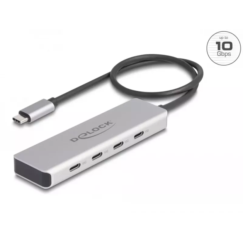 DeLOCK USB Type-C hub 10 Gbps 4 porty hliník sivý