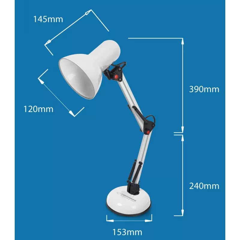 Stolová lampa ESPERANZA AVIOR E27 12W LED, čierna, výškovo nastaviteľná, flexibilné rameno, pätica E27
