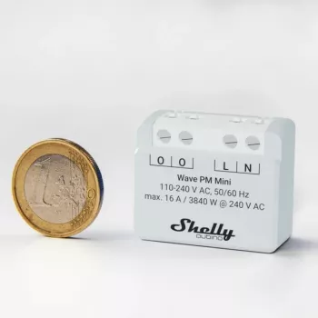 Inteligentný vypínač Shelly Qubino Wave PM Mini sivá, bezdrôtový, 110–240 V, 16 A, 24–30 V DC, 868,4 MHz