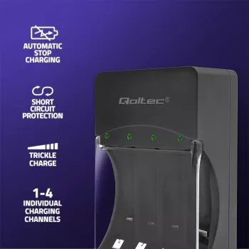 Nabíjačka batérií QOLTEC 50653 pre Ni-MH AAA (R03) a AA (R6) batérie, vstup 220–240 V, výstup 1,2 V