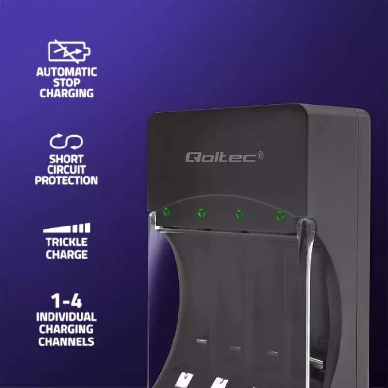 Nabíjačka batérií QOLTEC 50653 pre Ni-MH AAA (R03) a AA (R6) batérie, vstup 220–240 V, výstup 1,2 V