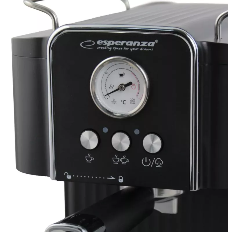 Espresso kávovar ESPERANZA EKC010 — 1,8 L nádrž na vodu, 850 W, 20 bar, integrovaný penovač mlieka
