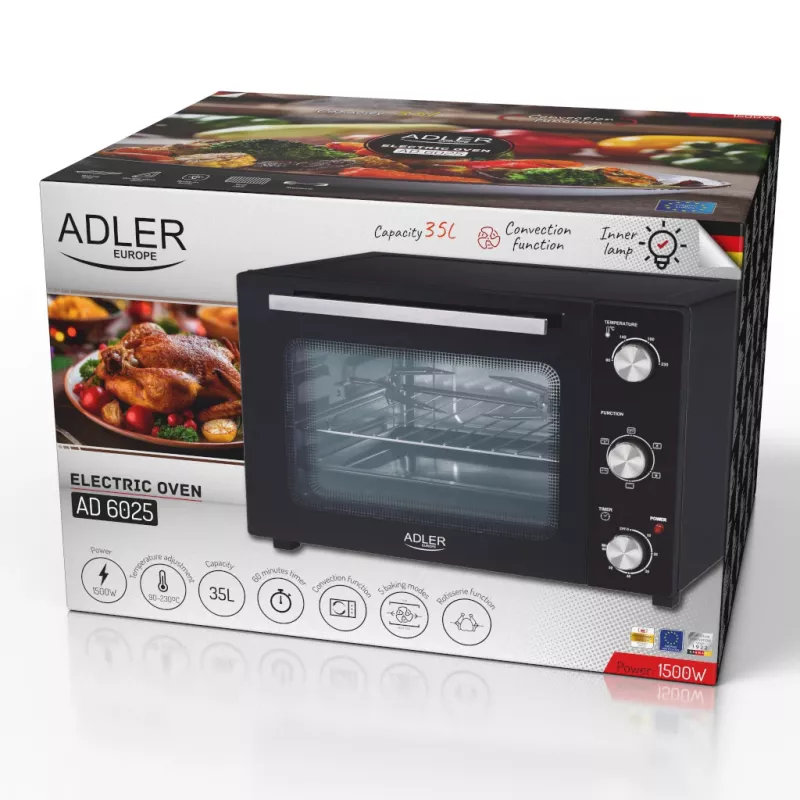 Elektrická rúra Adler AD 6025 — objem 35 L, 1500 W, čierna