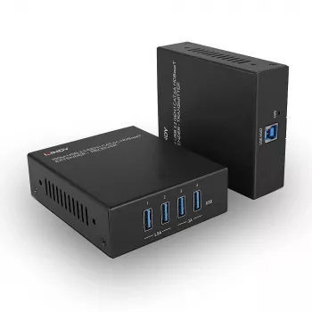 Lindy 100m USB 3.2 Gen 1 Cat.6A HDBaseT extender, vysielač a prijímač, káblový, 100 m, Cat6a, čierna, kov