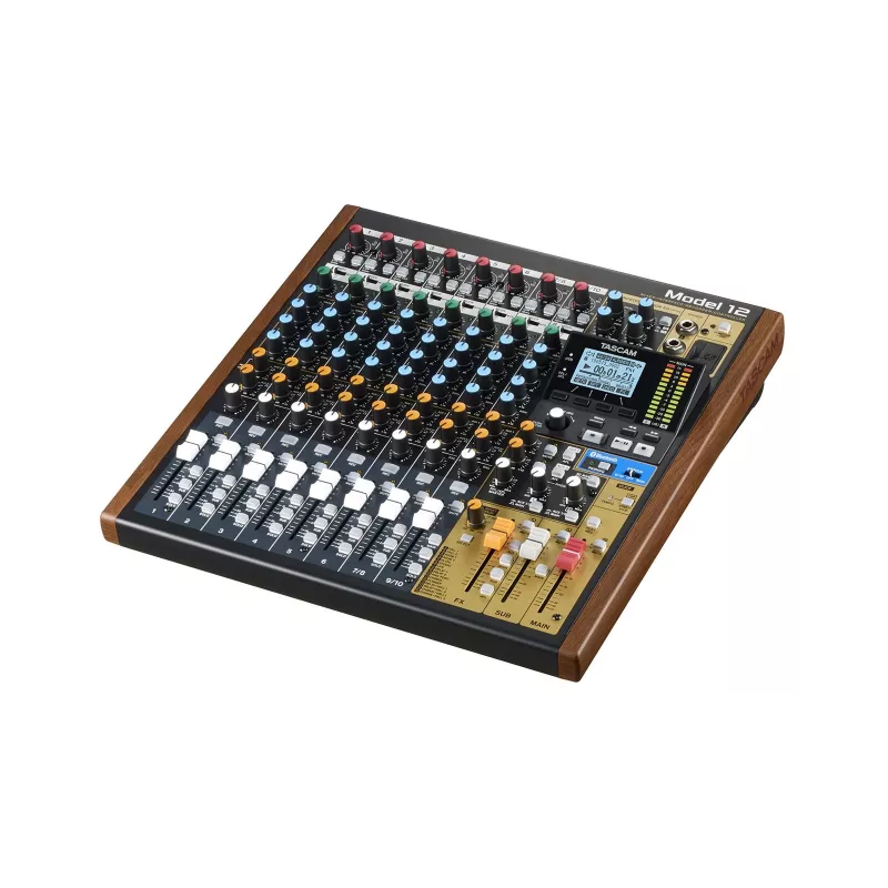 Tascam Model 12 10-kanálový mixér s 12-stopovým rekordérom, 20–20000 Hz, čierna/drevo