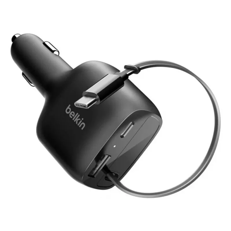 Belkin 75W 2-portový s vyťahovacím USB-C káblom do auta - kábel (CCC001HQBK)