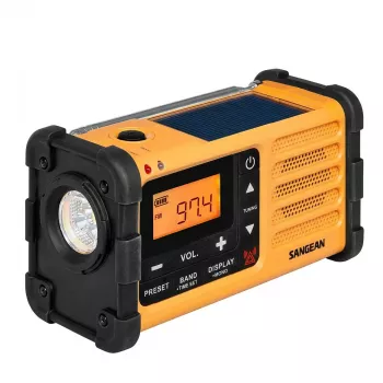 Prenosné núdzové rádio Sangean MMR-88 (USB-C) žlté — kľuka, solár, batéria, AM/FM, výstraha počasia