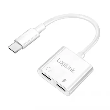 LogiLink USB-C audio adaptér USB-C/M na 2x USB-C/F 60W PD biely