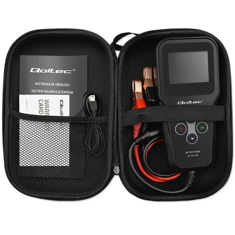 Qoltec 52489 digitálny tester a analyzátor batérií 3-in-1 s LCD a viacjazyčný 6V | 12V | 24V | 30Ah-200Ah