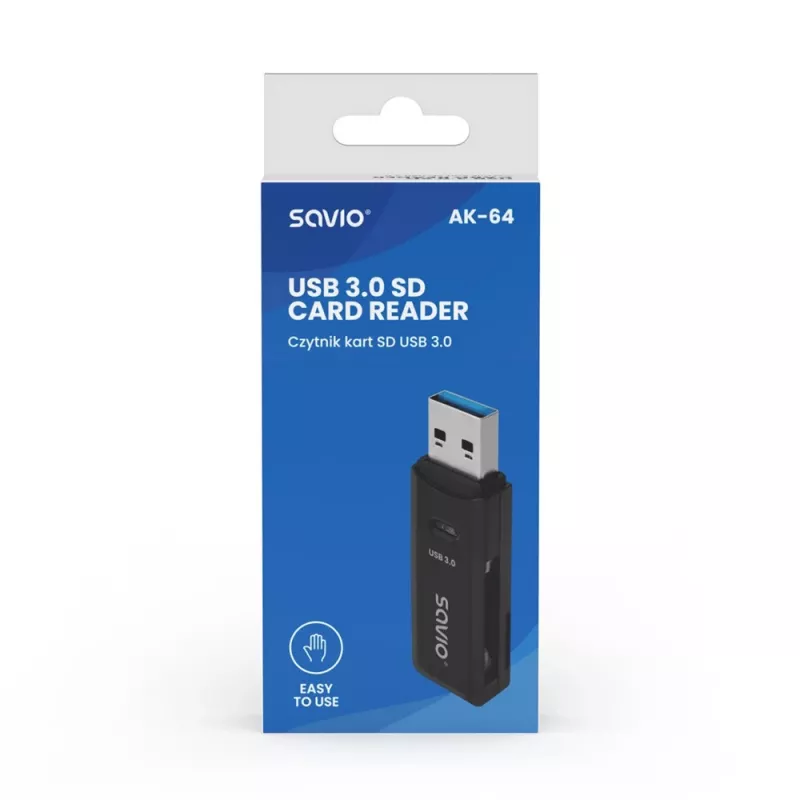 Čítačka kariet SAVIO AK-64 USB 3.2 Gen 1 výstup typu A, slot MicroSD, 5000 Mbit/s, čierna