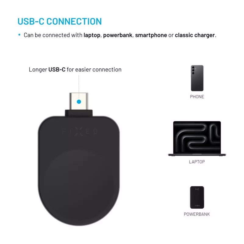 Pevný USB-C nabíjací adaptér pre Samsung Galaxy Watch FIXDW-SAP-BK čierny