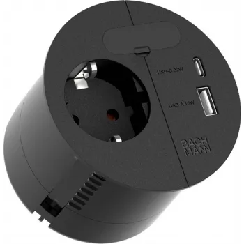 Predlžovacia zásuvka Bachmann 938.201 s 1× CEE7/3 zásuvkou, 1× USB-A/C 22W, 2,0 m kábel