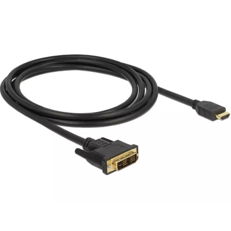 DeLOCK - video kábel - Single Link - HDMI / DVI - DVI-D (samec) na HDMI (samec) - 2 m - trojitá izolácia - čierny - skrutky s ryhovanou hlavou