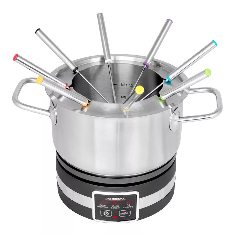 Gastroback 42568 Fondue MultiCook 4in1 a varná doska, 1200 W, hrniec z nehrdzavejúcej ocele 2,3 l, 8 vidličiek