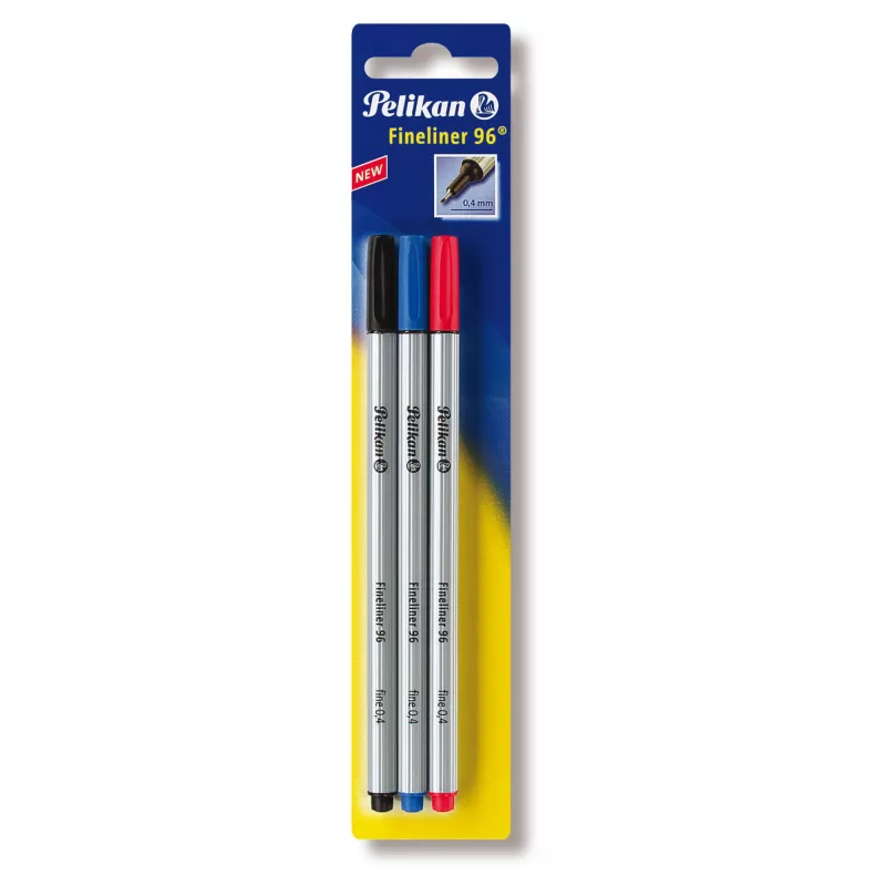 Pelikan Fineliner 96 Fine čierna modrá červená 3 kusy 0,4 mm